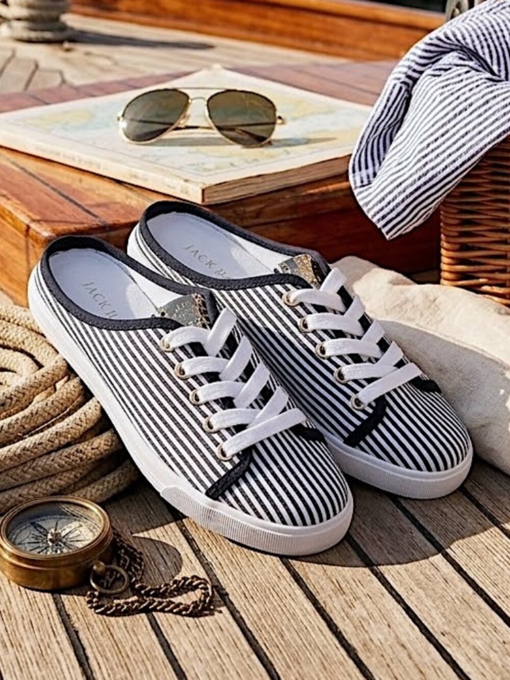 Jack Rogers Ava Pinstripe Women's Mule Slip On Nautical Preppy Sneakers Size 7.5